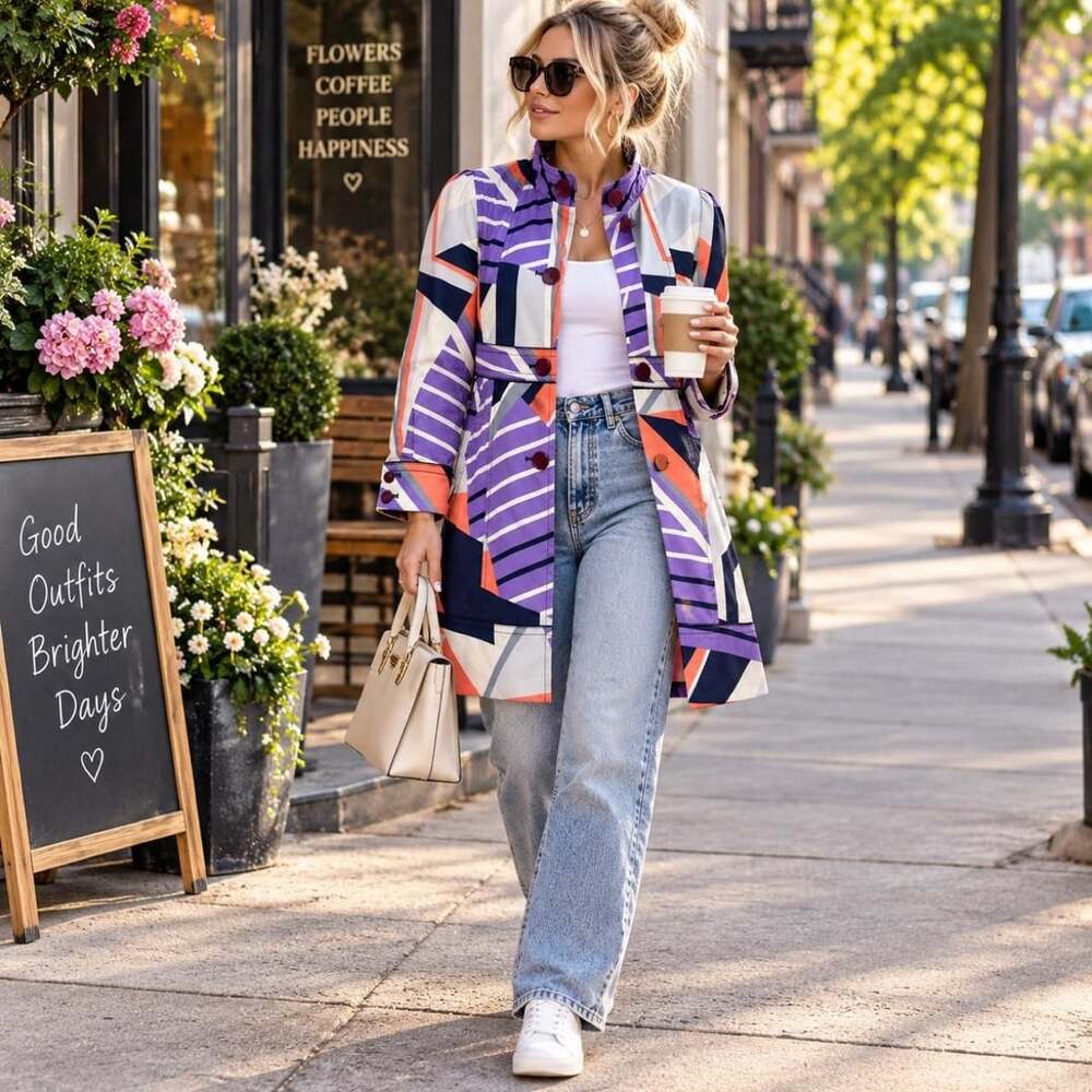 Joinus Rainbow Geometric Statement Trench Coat Size 66